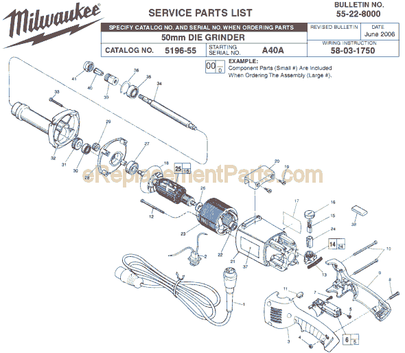 Page A Diagram and Parts List for 5196-55 SER A40A Milwaukee Sander Grinder