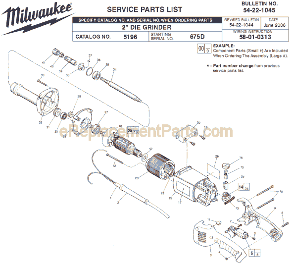 Page A Diagram and Parts List for 5196 SER 675D Milwaukee Sander Grinder