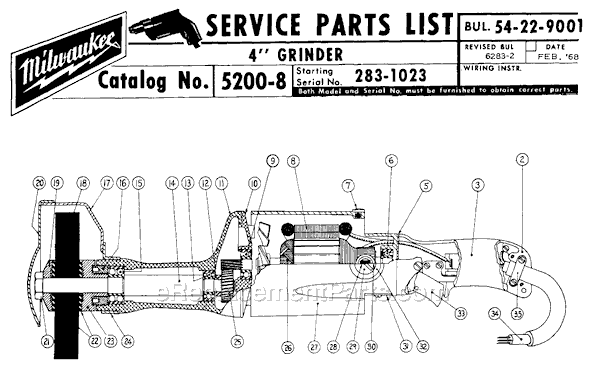 Page A Diagram and Parts List for 5200-8 SER 283-1023 Milwaukee Sander Grinder