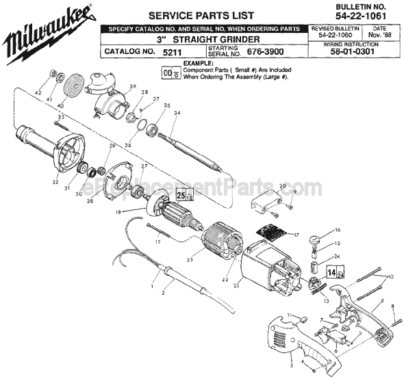 Page A Diagram and Parts List for 5211 SER 6763900 Milwaukee Sander Grinder