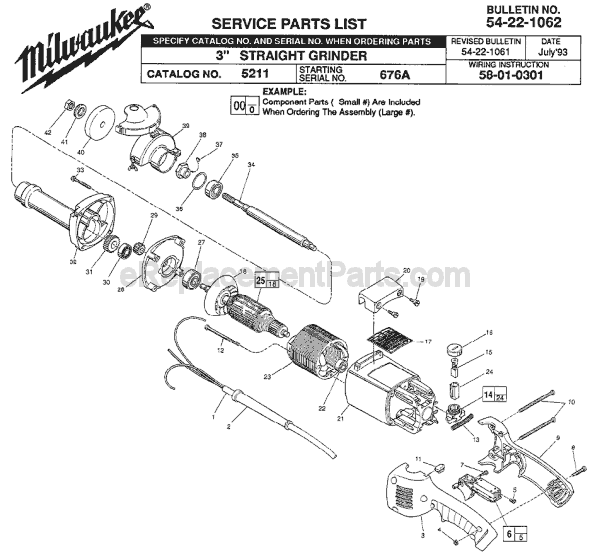 Page A Diagram and Parts List for 5211 SER 676A Milwaukee Sander Grinder
