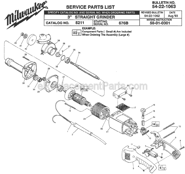 Page A Diagram and Parts List for 5211 SER 676B Milwaukee Sander Grinder
