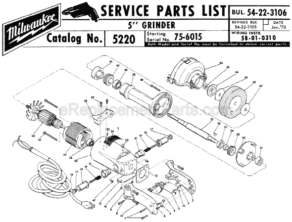 Page A Diagram and Parts List for 5220 SER 75-6015 Milwaukee Sander Grinder