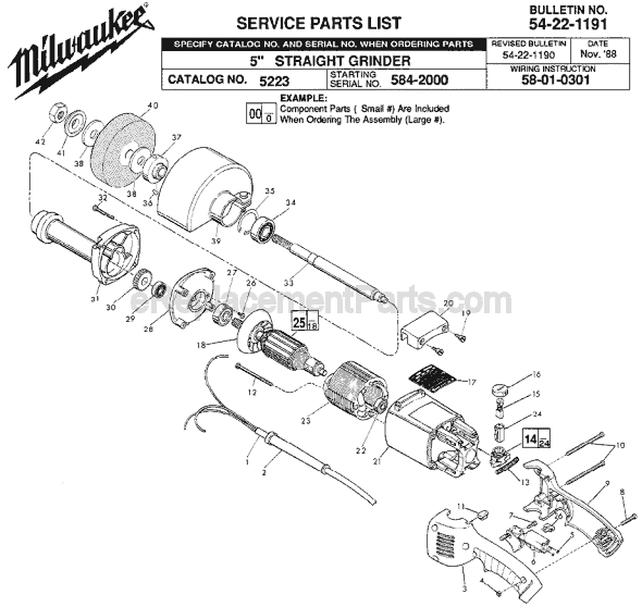 Page A Diagram and Parts List for 5223 SER 584-2000 Milwaukee Sander Grinder