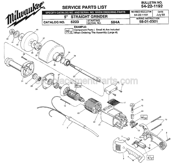 Page A Diagram and Parts List for 5223 SER 584A Milwaukee Sander Grinder