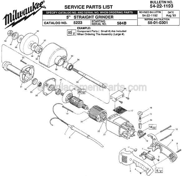 Page A Diagram and Parts List for 5223 SER 584B Milwaukee Sander Grinder
