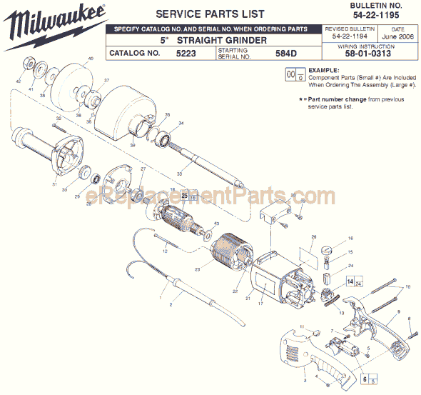 Page A Diagram and Parts List for 5223 SER 584D Milwaukee Sander Grinder
