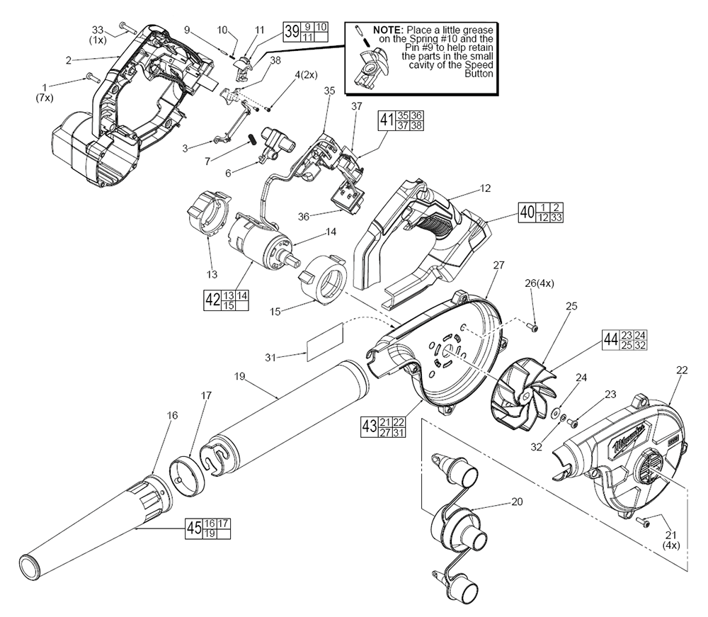 Fig-0 Diagram and Parts List for 0884-20 F74C Milwaukee Leaf Blower / Vacuum