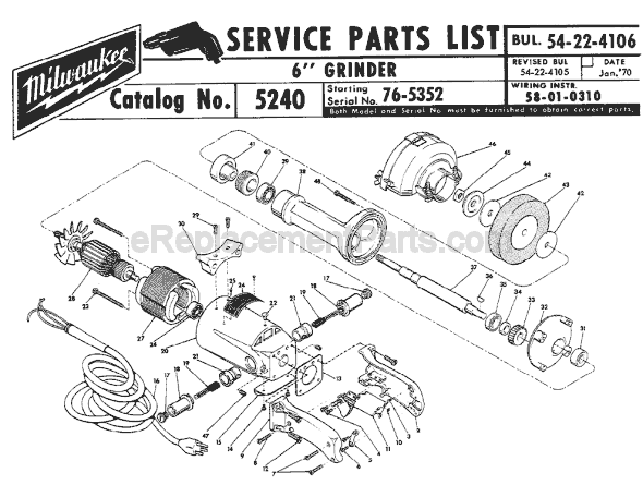 Page A Diagram and Parts List for 5240 SER 76-5352 Milwaukee Sander Grinder
