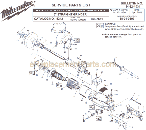 Page A Diagram and Parts List for 5243 SER 663-7651 Milwaukee Sander Grinder