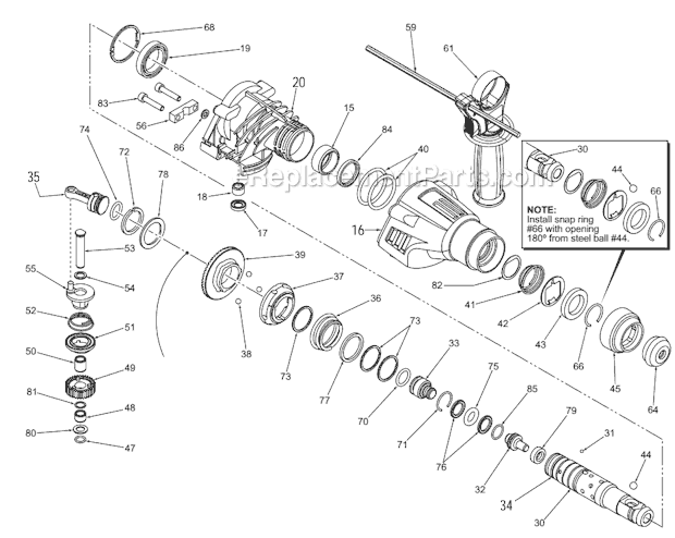 Page B Diagram and Parts List for 5263-59B SER E33A Milwaukee Demolition Hammer