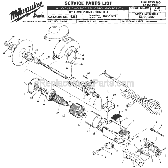 Page A Diagram and Parts List for 5263 SER 690-1001 Milwaukee Sander Grinder