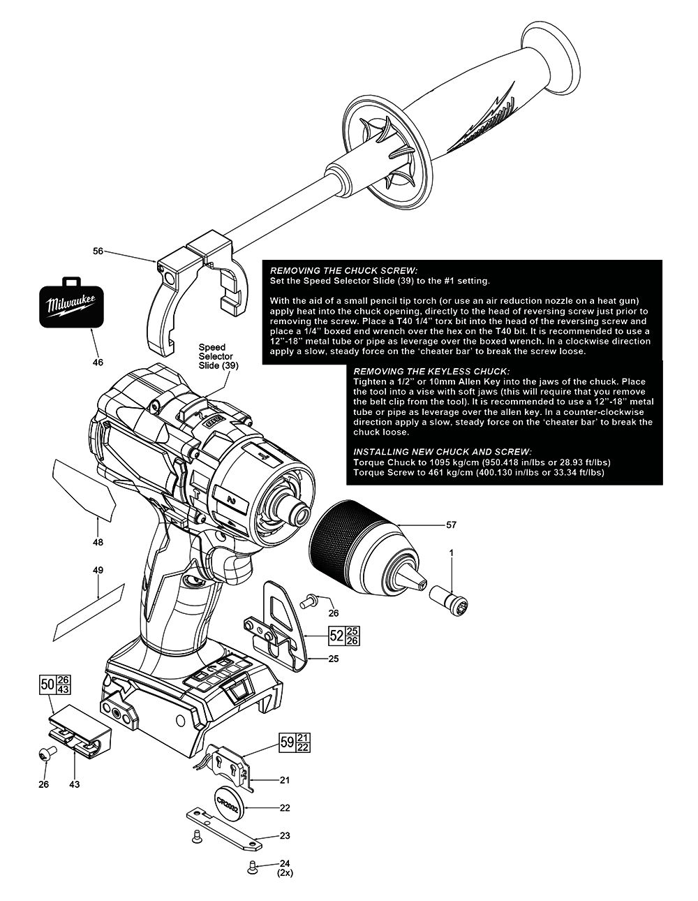 Fig-0 Diagram and Parts List for 2806-20 J79A Milwaukee Hammer Drill