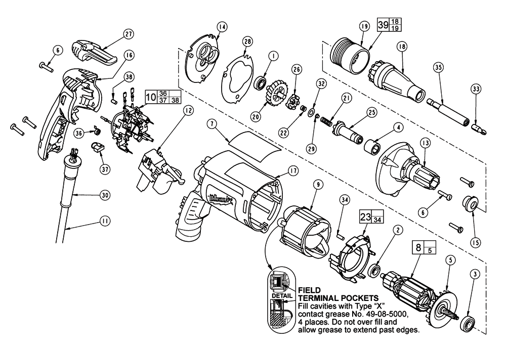 Fig-0 Diagram and Parts List for 6742-59A D73A Milwaukee Electric Drill