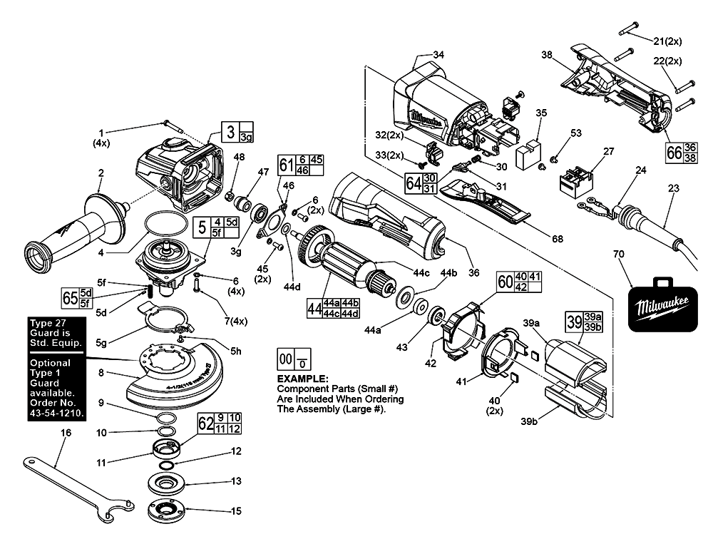 Fig-0 Diagram and Parts List for 6141-30 H38A Milwaukee Angle Grinder