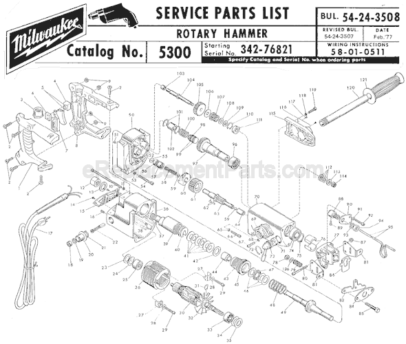 Page A Diagram and Parts List for 5300 SER 342-76821 Milwaukee Demolition Hammer