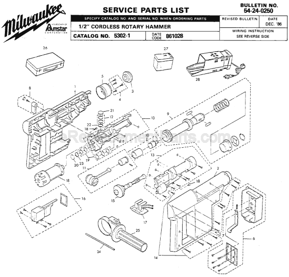 Page A Diagram and Parts List for 5302-1 SER 861028 Milwaukee Demolition Hammer