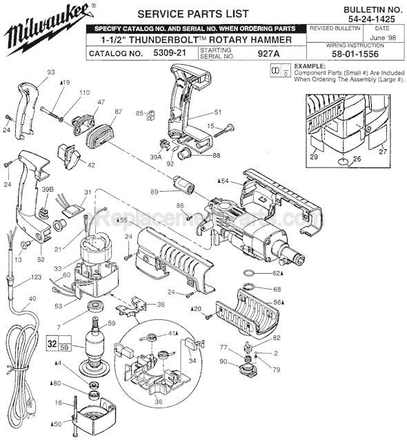 Page A Diagram and Parts List for 5309-21 SER 927A Milwaukee Demolition Hammer