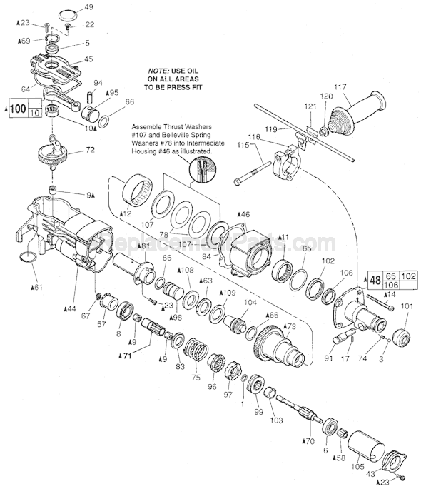 Page B Diagram and Parts List for 5311 SER 844A Milwaukee Demolition Hammer