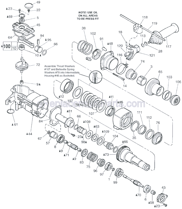 Page B Diagram and Parts List for 5313-20 SER 885D Milwaukee Demolition Hammer