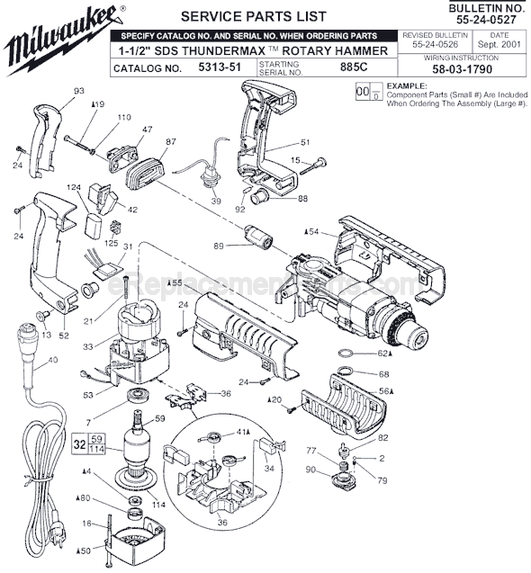 Page A Diagram and Parts List for 5313-51 SER 885C Milwaukee Demolition Hammer