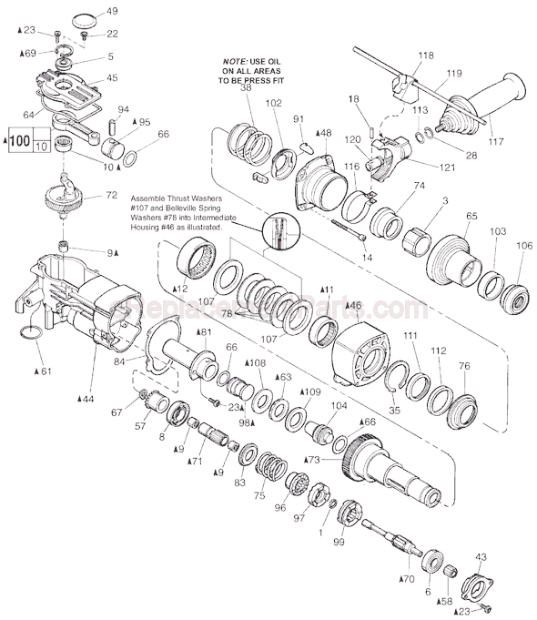 Page B Diagram and Parts List for 5313-51 SER 885D Milwaukee Demolition Hammer