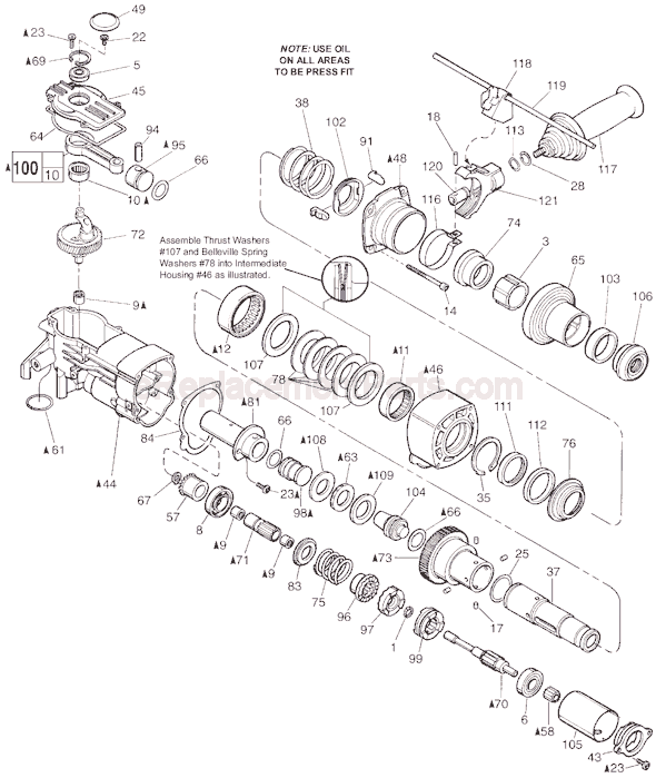 Page B Diagram and Parts List for 5313-55 SER 885B Milwaukee Demolition Hammer