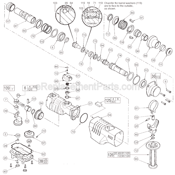 Page B Diagram and Parts List for 5314-21 SER 874A Milwaukee Demolition Hammer