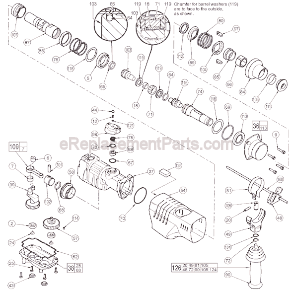 Page B Diagram and Parts List for 5315-21 SER 338C Milwaukee Demolition Hammer