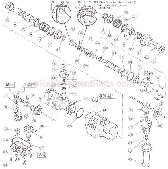 Page B Diagram and Parts List for 5315-51 SER 338A Milwaukee Demolition Hammer