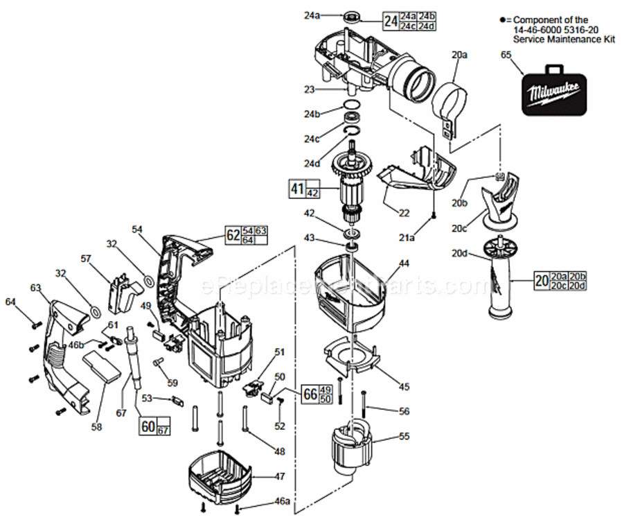 Page A Diagram and Parts List for 5316-20 C83A Milwaukee Hammer Drill