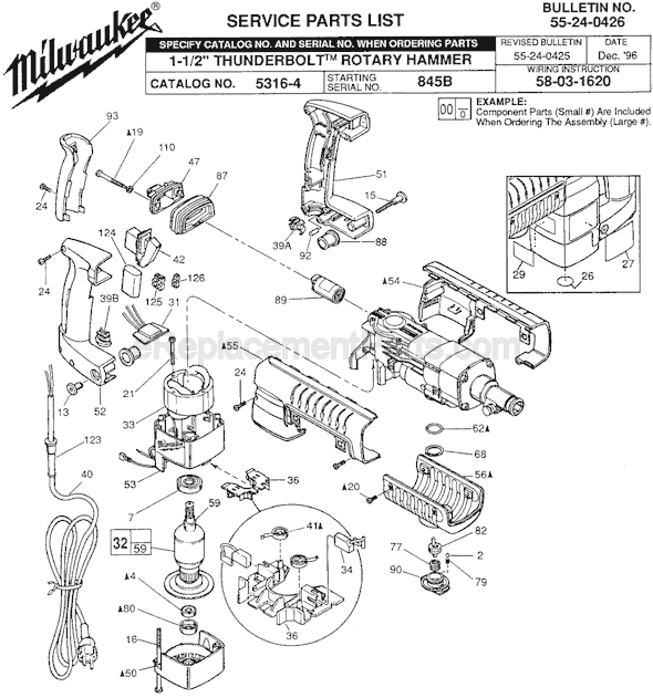 Page A Diagram and Parts List for 5316-4 SER 845B Milwaukee Demolition Hammer