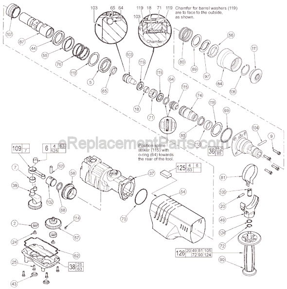Page B Diagram and Parts List for 5318-21 SER 886A Milwaukee Demolition Hammer