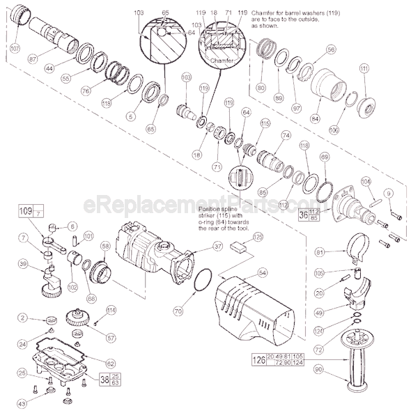 Page B Diagram and Parts List for 5318-21 SER 886C Milwaukee Demolition Hammer