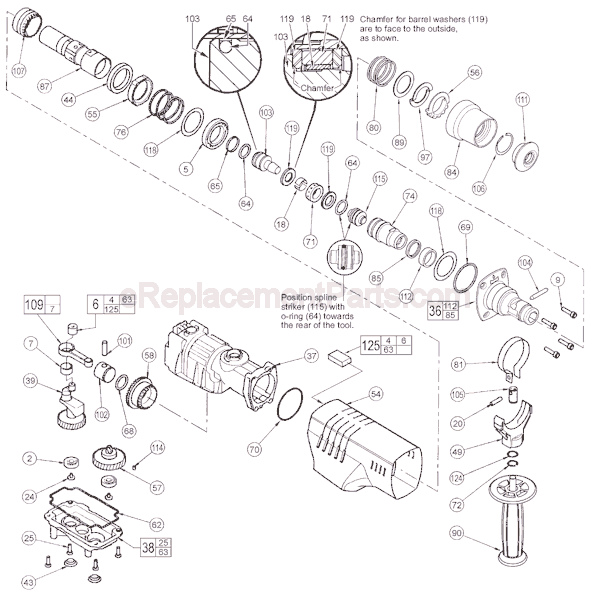 Page B Diagram and Parts List for 5318-51 SER 886B Milwaukee Demolition Hammer