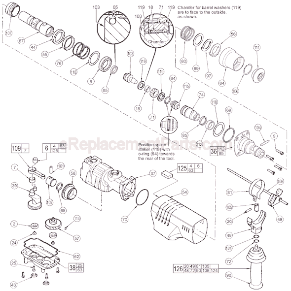 Page B Diagram and Parts List for 5319-21 SER 863B Milwaukee Demolition Hammer