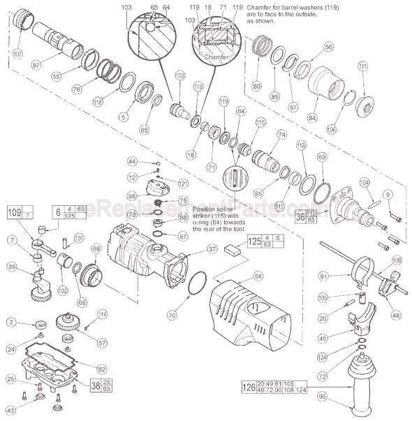 Page B Diagram and Parts List for 5321-21 SER 354A Milwaukee Demolition Hammer