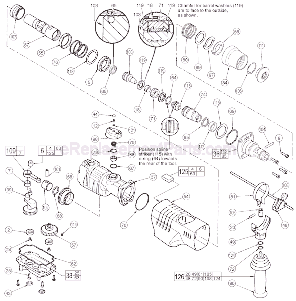 Page B Diagram and Parts List for 5321-21 SER 354B Milwaukee Demolition Hammer