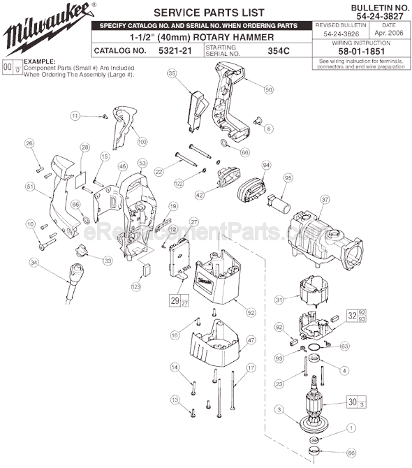 Page A Diagram and Parts List for 5321-21 SER 354C Milwaukee Demolition Hammer