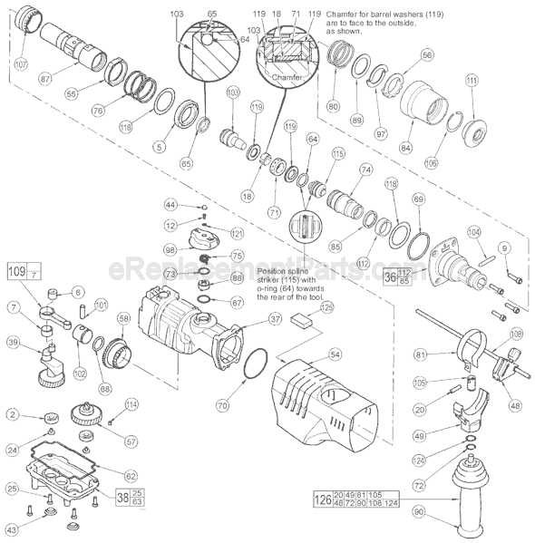 Page B Diagram and Parts List for 5321-21 SER 354C Milwaukee Demolition Hammer