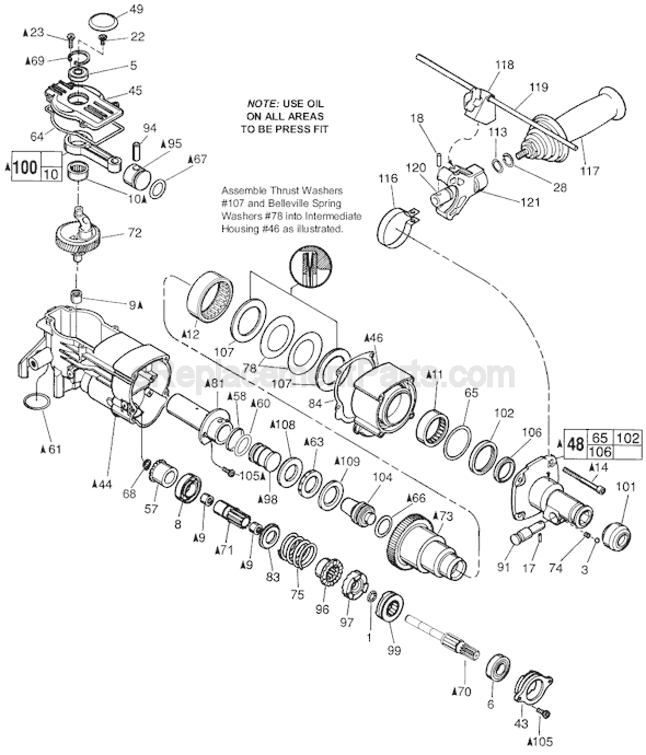 Page B Diagram and Parts List for 5345-21 SER 188A Milwaukee Demolition Hammer