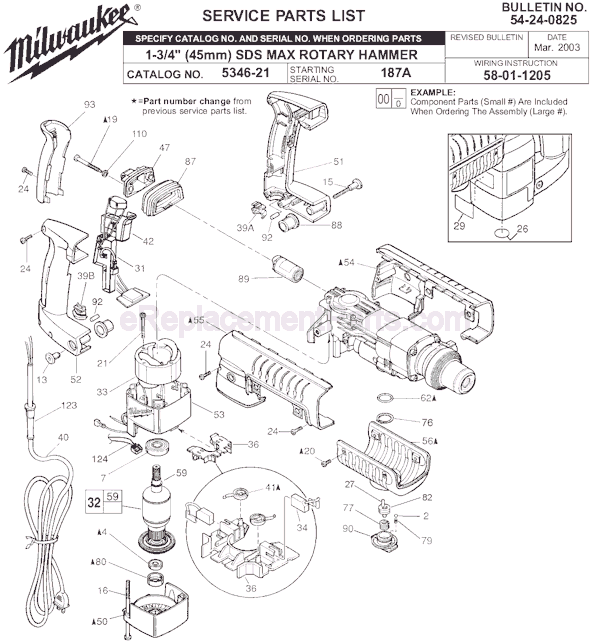 Page A Diagram and Parts List for 5346-21 SER 187A Milwaukee Demolition Hammer