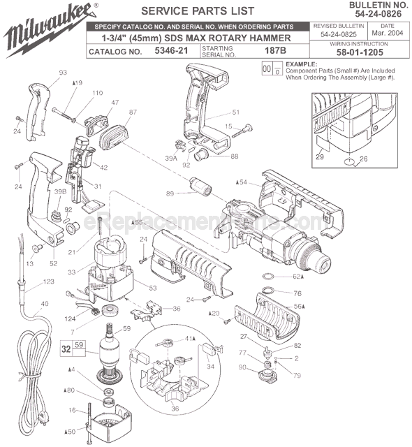 Page A Diagram and Parts List for 5346-21 SER 187B Milwaukee Demolition Hammer
