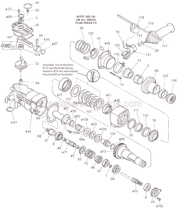 Page B Diagram and Parts List for 5346-21 SER 187B Milwaukee Demolition Hammer