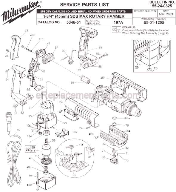 Page A Diagram and Parts List for 5346-51 SER 187A Milwaukee Demolition Hammer