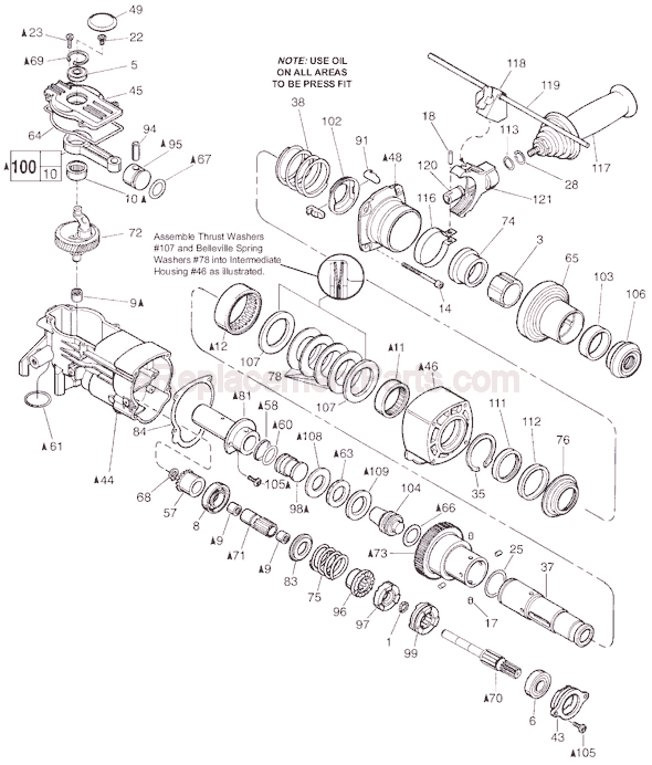 Page B Diagram and Parts List for 5346-51 SER 187A Milwaukee Demolition Hammer