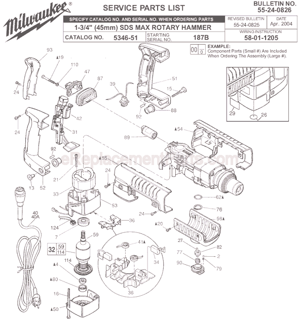 Page A Diagram and Parts List for 5346-51 SER 187B Milwaukee Demolition Hammer
