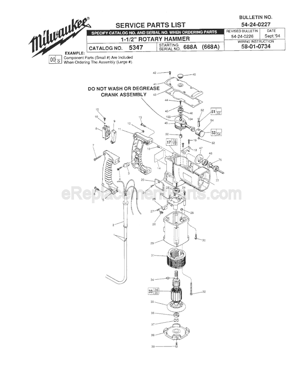 Page A Diagram and Parts List for 5347 SER 688A Milwaukee Demolition Hammer