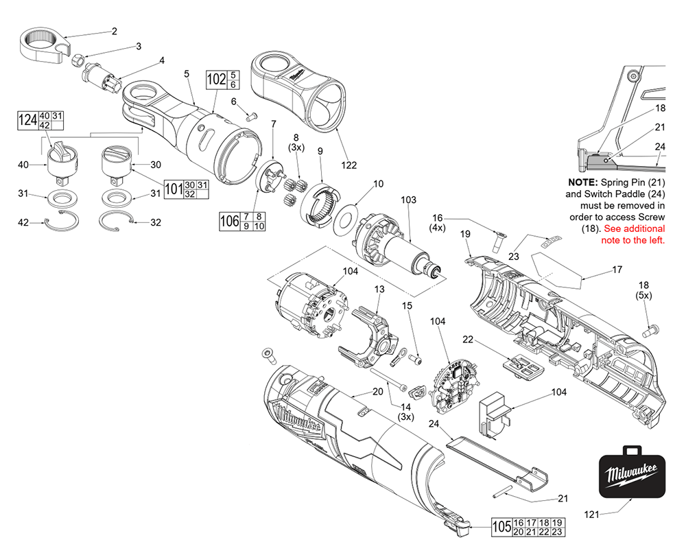 Fig-0 Diagram and Parts List for 2567-20 L83A Milwaukee Cordless Drill