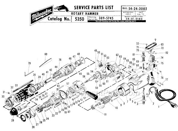 Page A Diagram and Parts List for 5350 SER 389-5745 Milwaukee Demolition Hammer